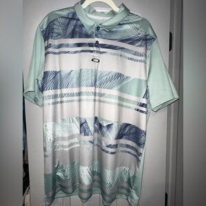 Oakley Mint and Navy Striped Performance Polo